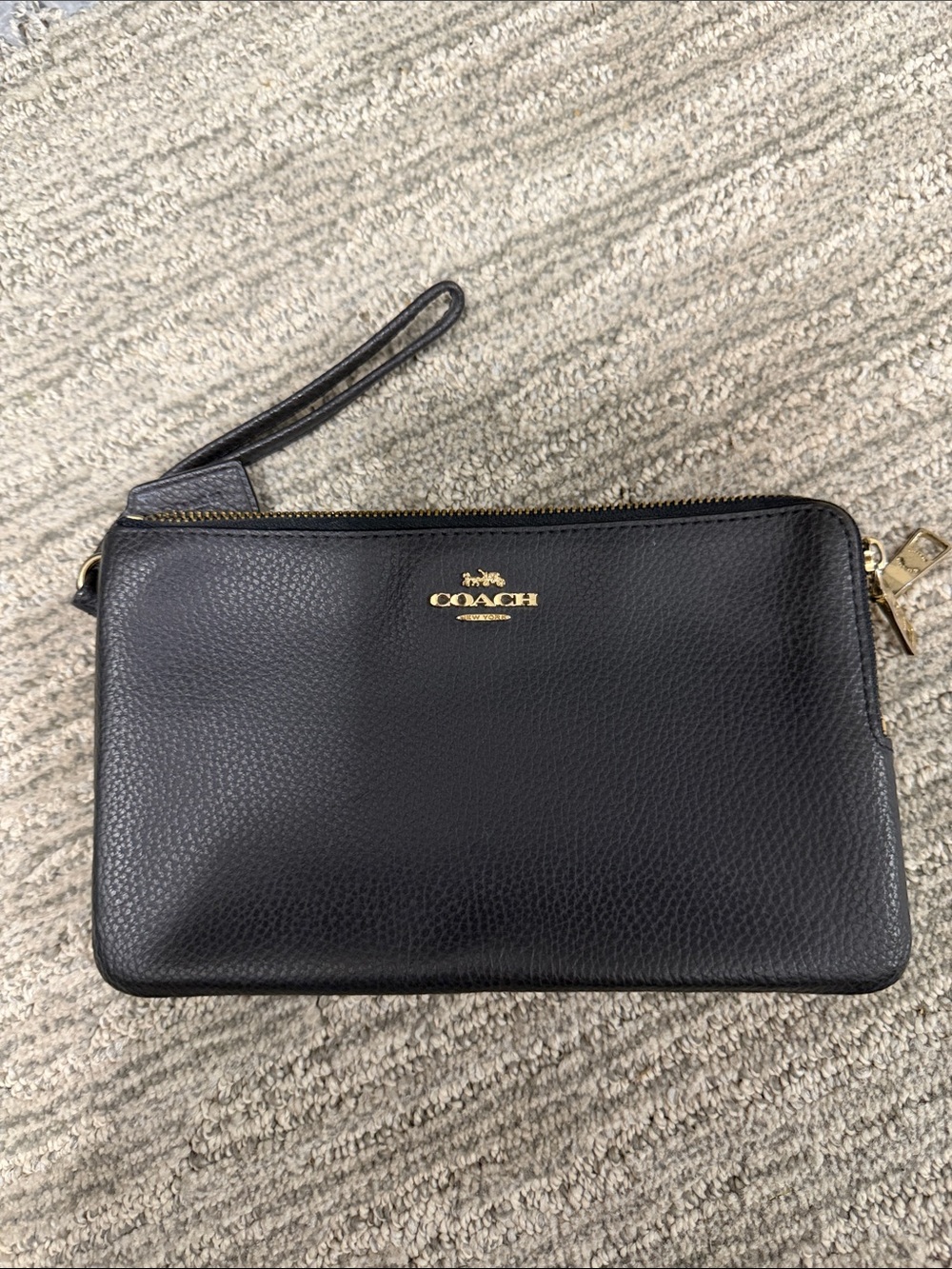 Coach Womens Navy  Leather Wristlet Wallet with Gold Accent